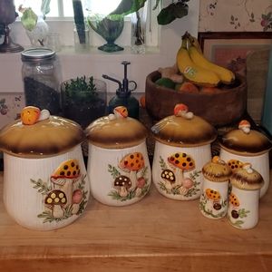 Sears Mushroom Canister Set w/ Salt & Pepper Shake